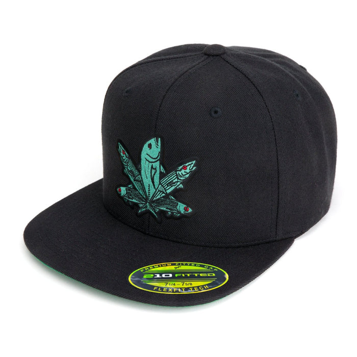 HFG - Green Fish Embroidered Black Fitted Hat