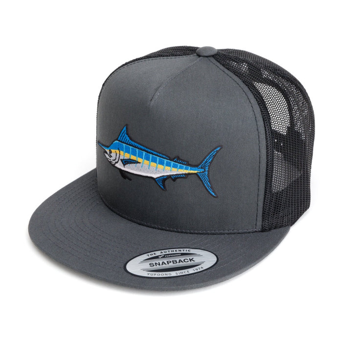 HFG - Marlin Charcoal/Black Snapback Flatbill Trucker Hat