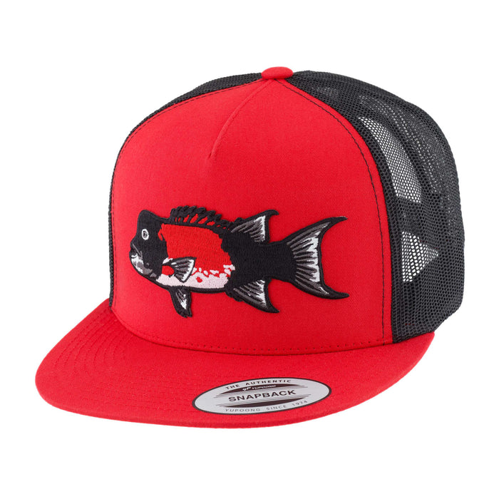 HFG - California Sheephead Red/Black Snapback Flat Bill Trucker Hat